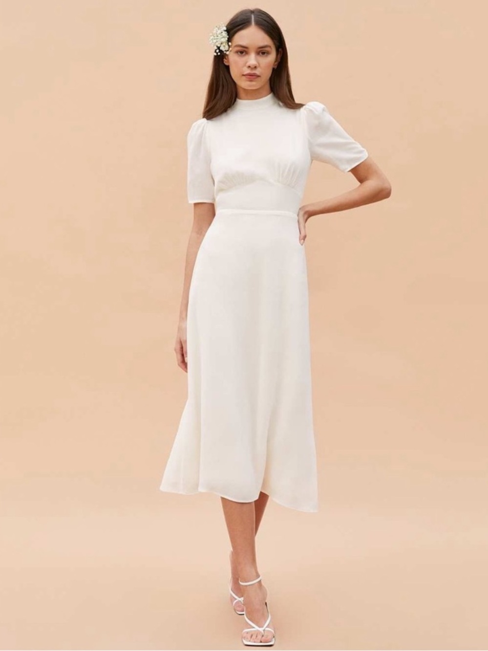 Reformation Dusk Dress Ivory Size 2 Semi Sheer Backless Bridal Wedding Mock Neck
